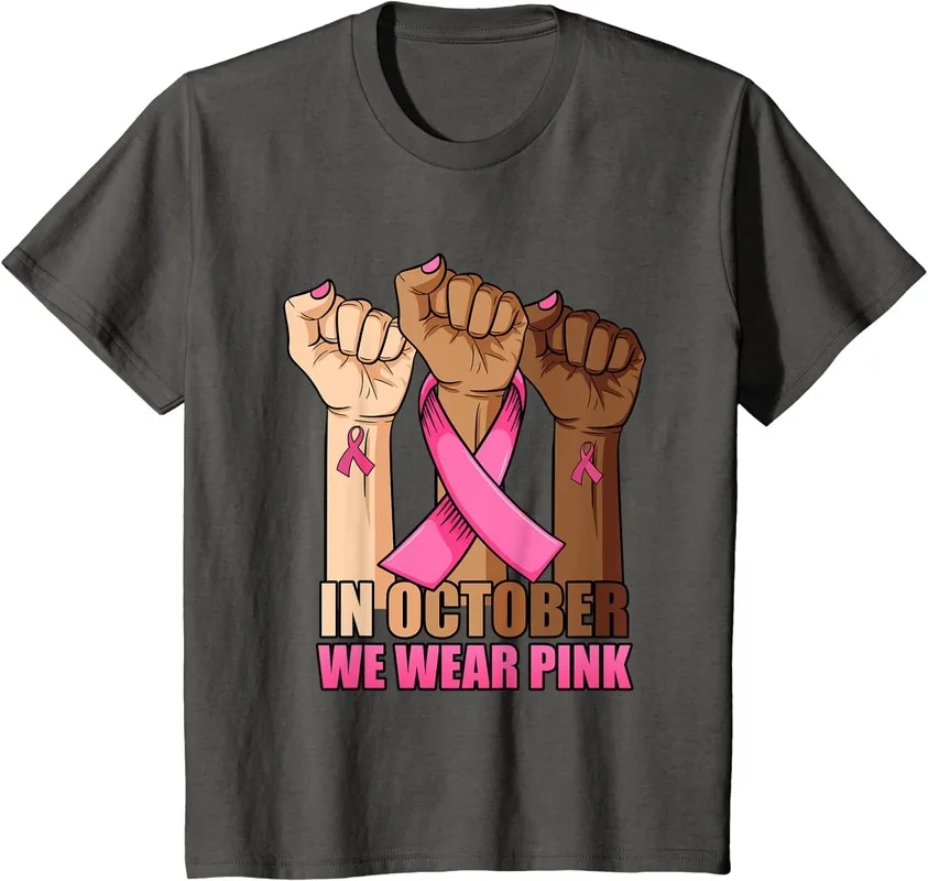 Hand In october we wear pink breast cancer awareness month T-Shirt Short Sleeve Cotton Polyester T Shirts Female Verano Mujer
Hand In october we wear pink breast cancer awareness month T-Shirt Short Sleeve Cotton Polyester T Shirts Female Verano Mujer