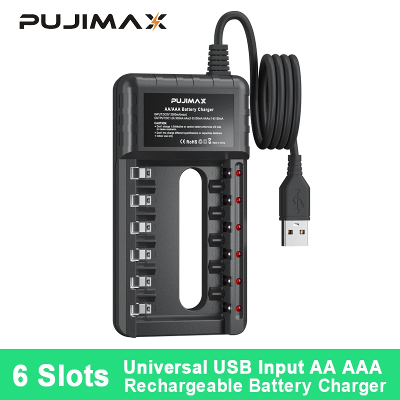 PUJIMAX 6 Slots Battery Charger Adapter Intelligent Fast LED Indicator USB Charger For AA/AAA Ni-MH/Ni-Cd Rechargeable Battery
PUJIMAX 6 Slots Battery Charger Adapter Intelligent Fast LED Indicator USB Charger For AA/AAA Ni-MH/Ni-Cd Rechargeable Battery