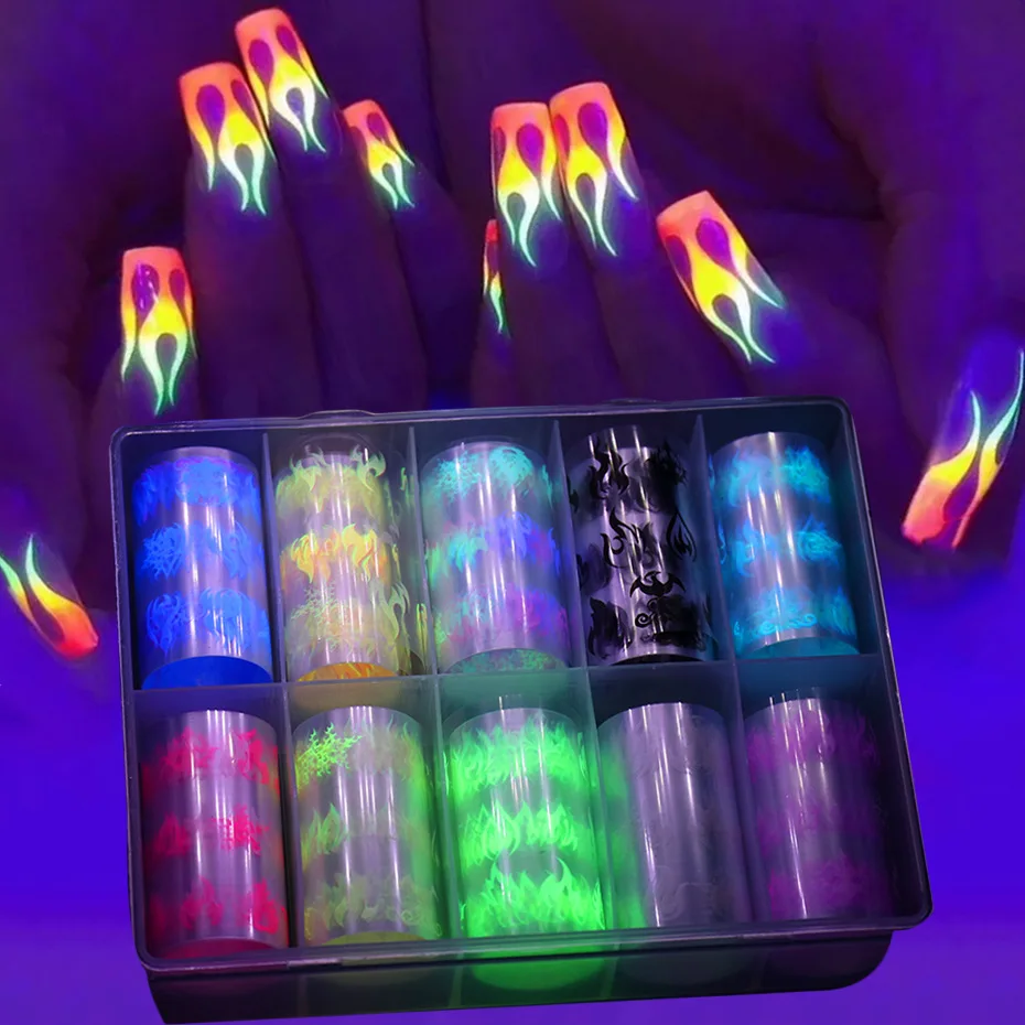 10 Rolls/box Luminous Fire Flame Nail Art Foil Transfer Stickers Decals Set Yellow Blue Slider Manicures Tips Decoration Tool
10 Rolls/box Luminous Fire Flame Nail Art Foil Transfer Stickers Decals Set Yellow Blue Slider Manicures Tips Decoration Tool