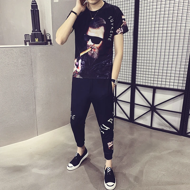 Personality 2 Printing Piece Set Men Slim Fit Outfits Men Set Short Sleeve T Shirt High Quality Tracksuit T Shirt And Pants Men 
Personality 2 Printing Piece Set Men Slim Fit Outfits Men Set Short Sleeve T Shirt High Quality Tracksuit T Shirt And Pants Men
