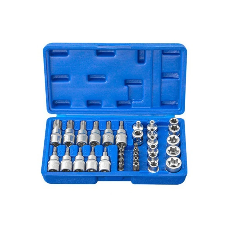 

3 /8" & 5 /16" Bit Socket Set Storage Case CR-V Steel E-Torx Star Socket Set E4-E20 Nut Set T10-T60 Torx Socket Drop Shipping