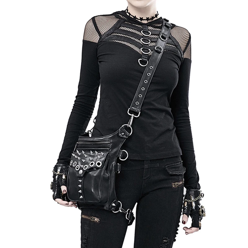 Punk Rivet Women Waist Bags PU Leather Men Drop Leg Bag Motorcycle Thigh Belt Fanny Pack Thic Messenger Shoulder Crossbody | Багаж и сумки