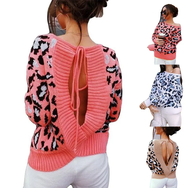 Women Autumn Winter Fashion Leopard Sweater Knitted Patchwork Long Sleeve Sexy Backless Casual Lace Up Sweater
Women Autumn Winter Fashion Leopard Sweater Knitted Patchwork Long Sleeve Sexy Backless Casual Lace Up Sweater