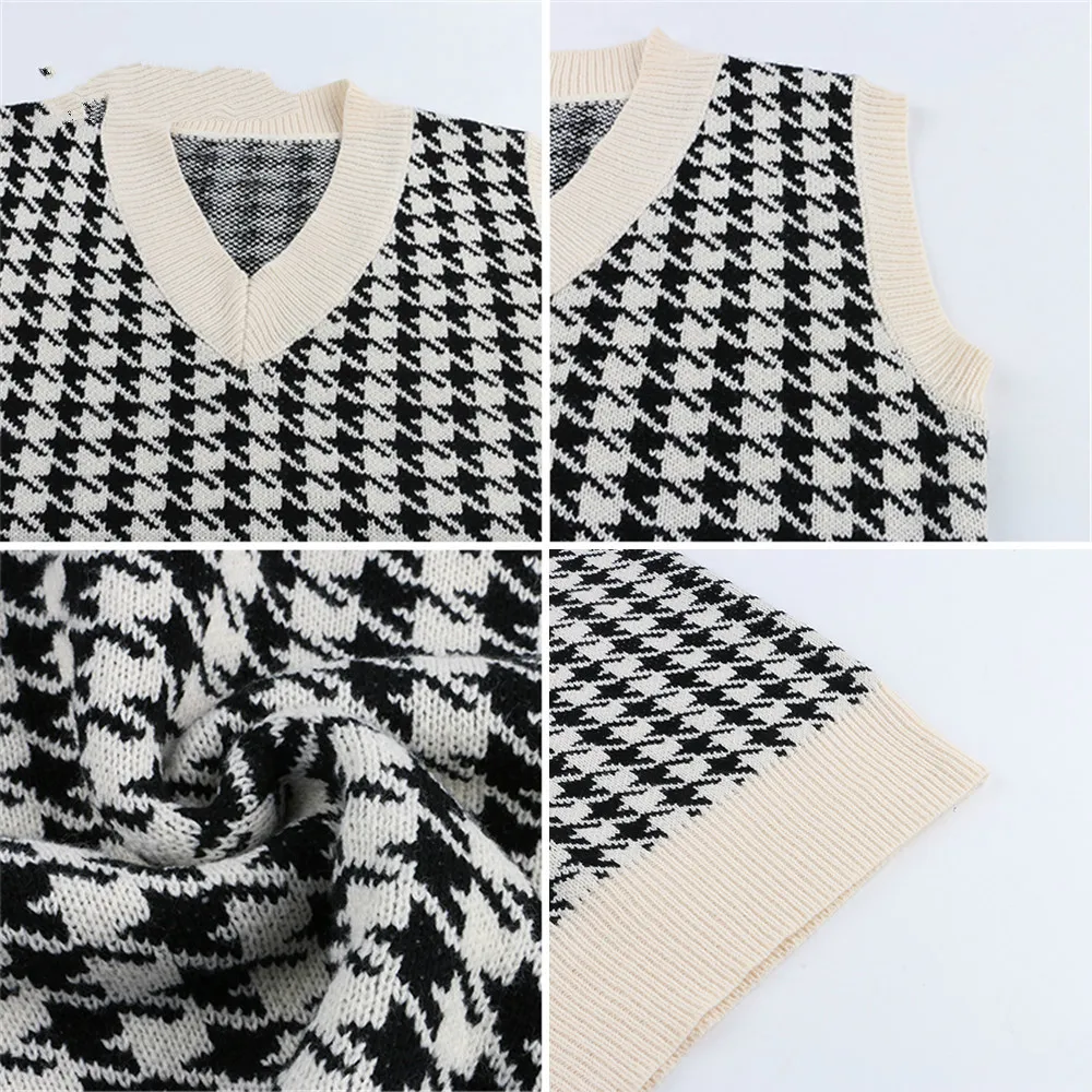 FSDA 2020 Women Houndstooth Vest Sweater Casual V Neck Sleeveless Autumn Winter Jumper Knitted Korean Style Pullover Loose Tops
FSDA 2020 Women Houndstooth Vest Sweater Casual V Neck Sleeveless Autumn Winter Jumper Knitted Korean Style Pullover Loose Tops