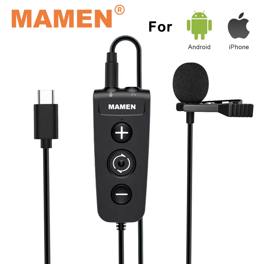 

MAMEN Type-C Plug Lavalier Microphone with 6 Sound Effects Switch 1.2m Cable for Android Smartphone Singing Chatting Vlog Record