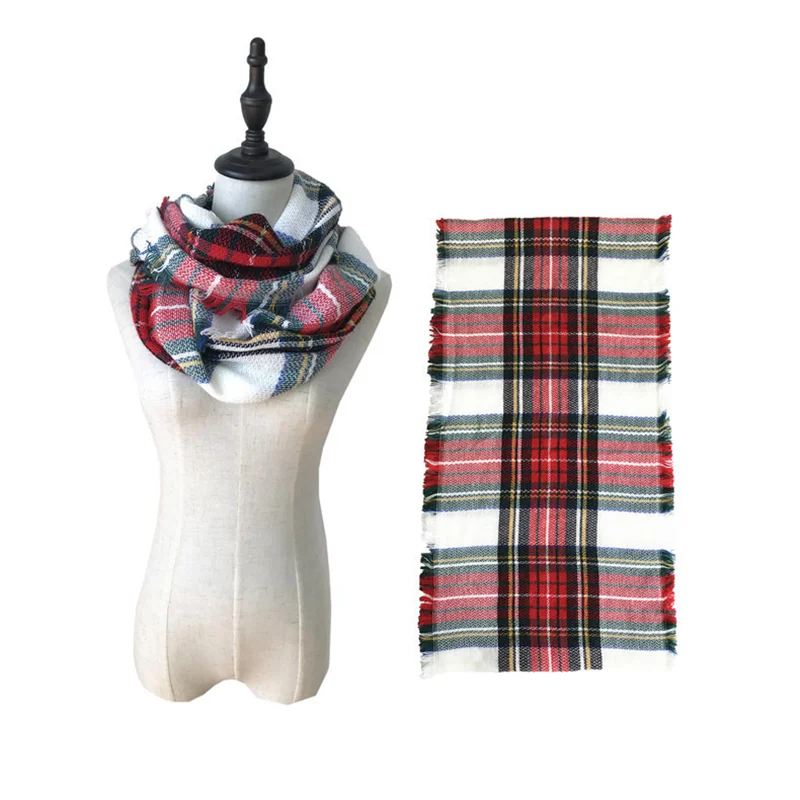 Дизайнерский зимний женский шарф-накидка клетчатые теплые безграничные шарфы