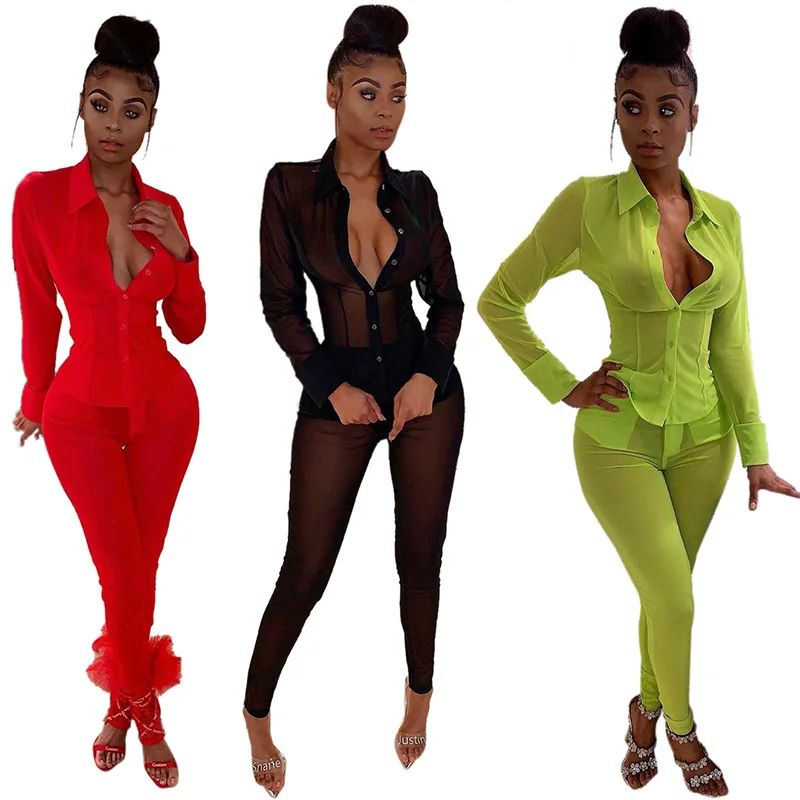 Sexy Sheer Mesh 2 Piece Set Women Shirt + Long Pants With Botton Long Sleeve Turn Down Collar See Through Women Party Night
Sexy Sheer Mesh 2 Piece Set Women Shirt + Long Pants With Botton Long Sleeve Turn Down Collar See Through Women Party Night