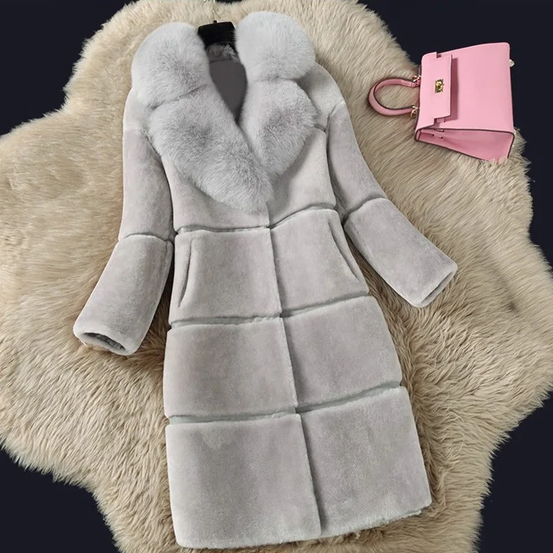 

Женское зимнее длинное пальто из искусственного лисьего меха, толстая пушистая Роскошная Меховая куртка с длинным рукавом, элегантная женс...