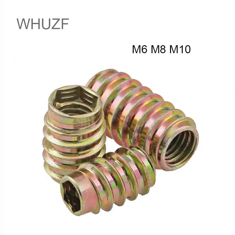 

WHUZF 10/20Pcs M6 M8 M10 Carbon Steel Thread For Wood Insert Nut Flanged Hex Drive Head Furniture Nuts