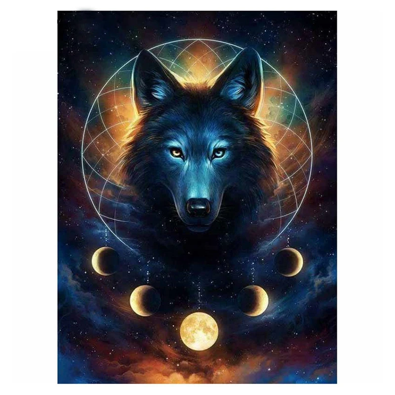 Full Round Drill 5D Diy Diamond Painting Moon Wolf 3D Embroidery Cross Stitch Rhinestone Decor | & Calligraphy