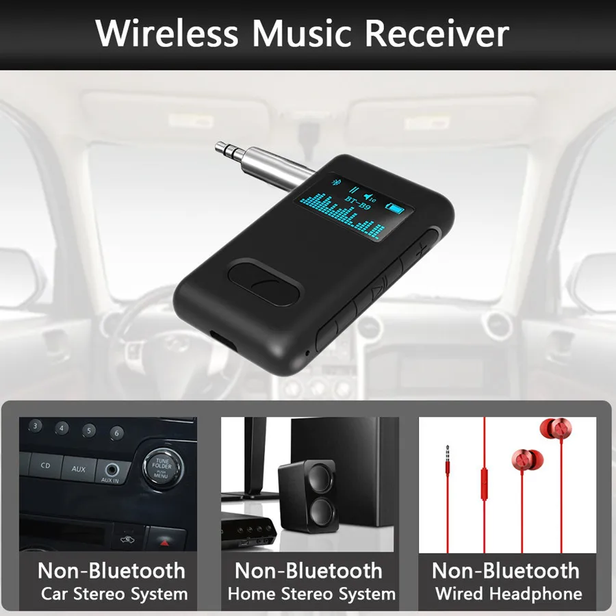 Bluetooth 5 0 приемник ЖК-дисплей Экран дисплея 3 мм AUX стерео музыка Беспроводной Auido
