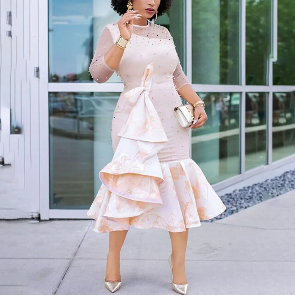 2021 New Fashion Round Neck Sexy See-through Diamond Long-sleeved Dress Hem Ruffle Print Layered Dress Party Women's Clothing
2021 New Fashion Round Neck Sexy See-through Diamond Long-sleeved Dress Hem Ruffle Print Layered Dress Party Women's Clothing