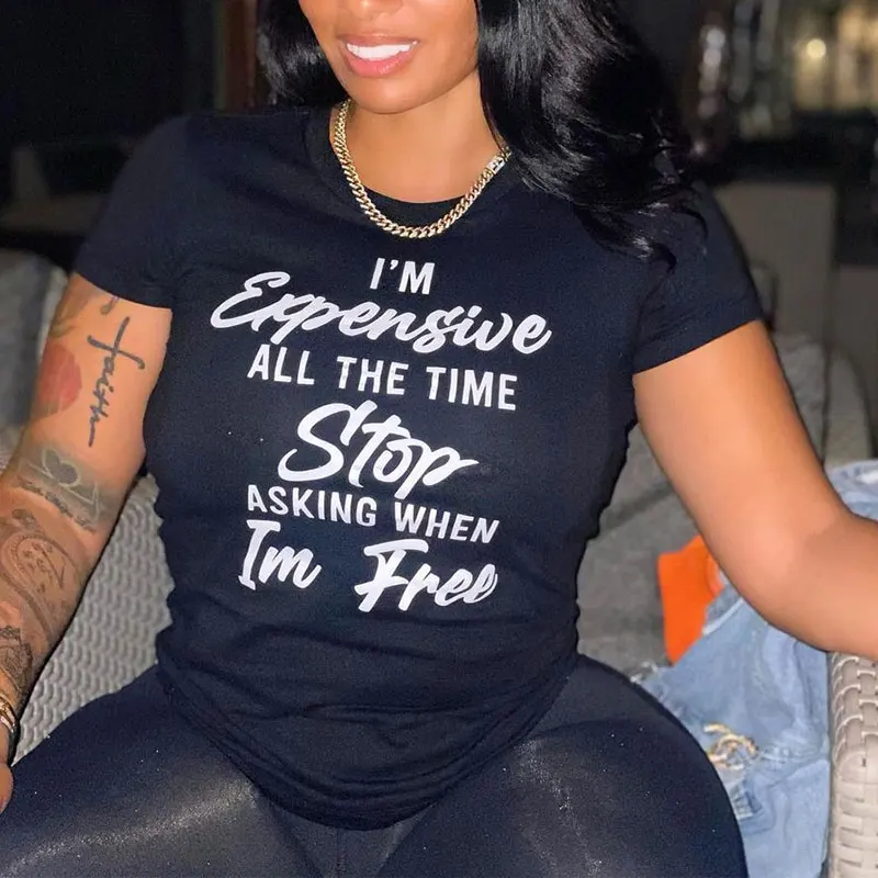 2021 Black Summer Women Hip-hop Streetwear Short Sleeve Tops Round Neck Tee Oversize Casual Letter Print Basic O-neck T-shirt
2021 Black Summer Women Hip-hop Streetwear Short Sleeve Tops Round Neck Tee Oversize Casual Letter Print Basic O-neck T-shirt