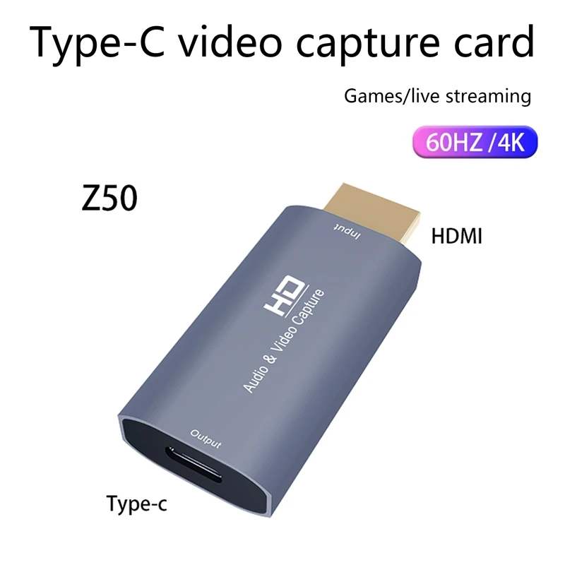 Video Capture Card Type C HDMI-Compatible 4K/60HZ Audio Video Grabber Record Box for PS5 Camera Laptop 
Video Capture Card Type C HDMI-Compatible 4K/60HZ Audio Video Grabber Record Box for PS5 Camera Laptop