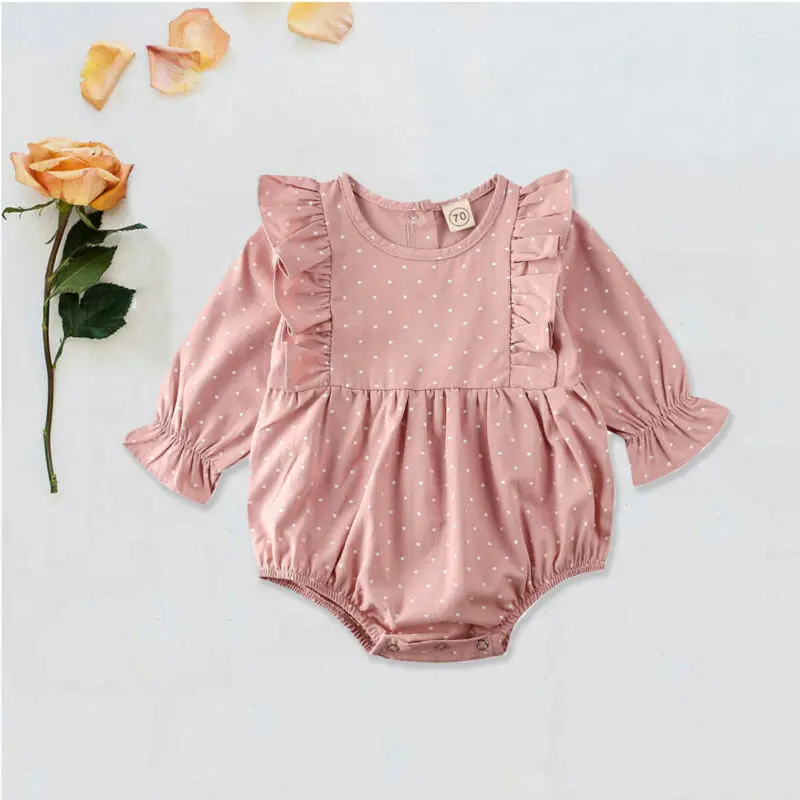 Newborn Baby Girls Long Sleeves Polka Dot Sweet Rompers Kids Baby Girl Romper Ruffle Cotton Princess Clothes Outfit