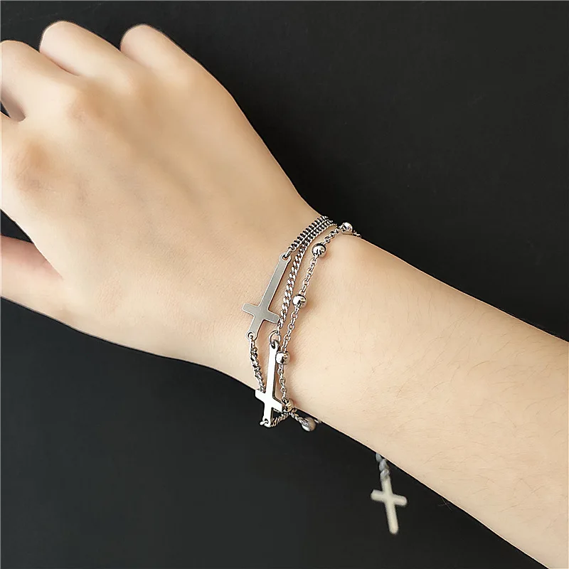 Trendy Jewelry Chains Bracelet Hip Hop Three Layers Cross Bead Charm Bracelet For Women Lady Party Gifts
Trendy Jewelry Chains Bracelet Hip Hop Three Layers Cross Bead Charm Bracelet For Women Lady Party Gifts