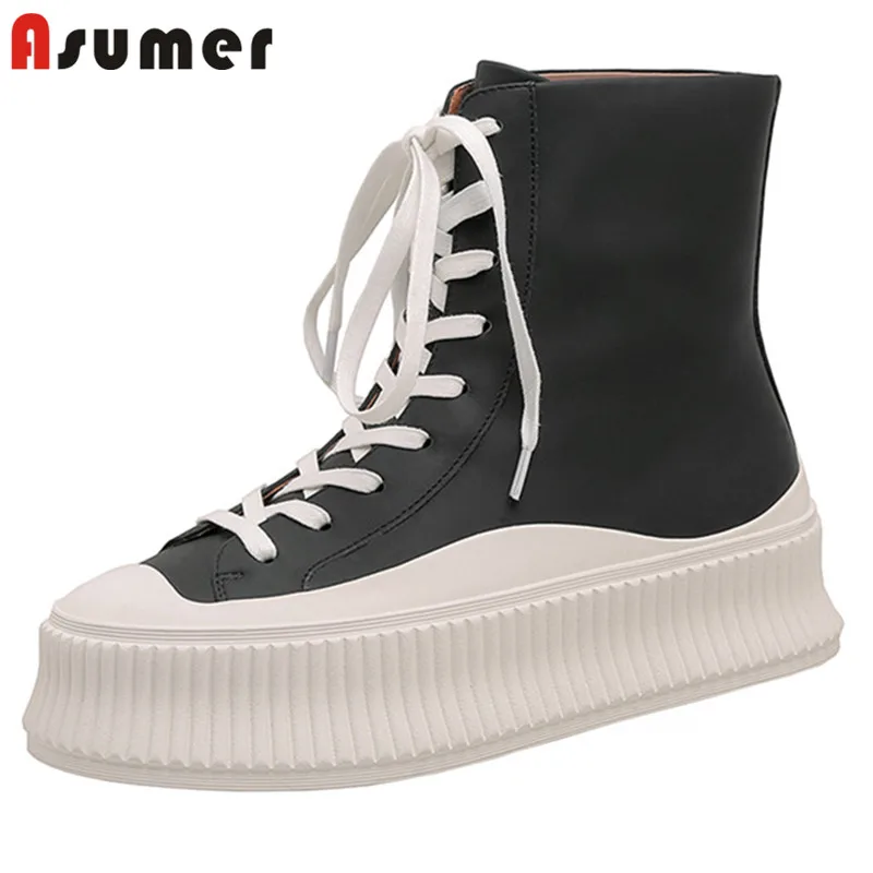 Женские ботинки на плоской платформе Asumer, из натуральной кожи, с круглым носком, на шнуровке, повседневные ботильоны, 2021
Женские ботинки на плоской платформе Asumer, из натуральной кожи, с круглым носком, на шнуровке, повседневные ботильоны, 2021