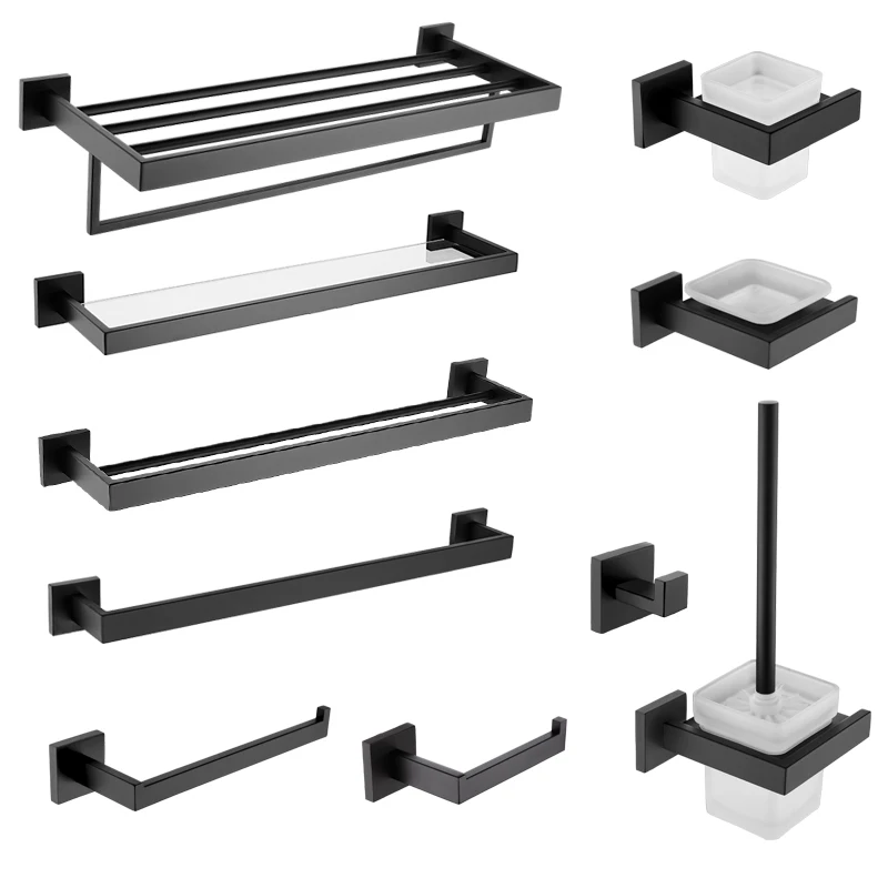 Matte Black Bathroom Accessories Hardware Set Towel Bar Rail Towel Rack Hook Soap Dish Toilet Brush Tumbler Holder Paper Holder
Matte Black Bathroom Accessories Hardware Set Towel Bar Rail Towel Rack Hook Soap Dish Toilet Brush Tumbler Holder Paper Holder