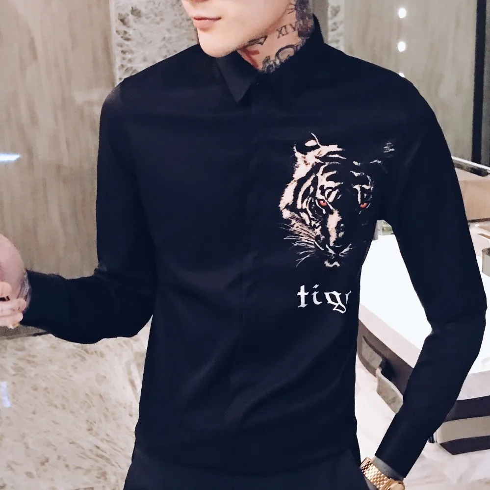 Autumn 2020 Long Sleeve Shirt Men High Quality Streetwear Tiger Head Print Slim Fit Casual Shirts Party Dress Men Shirt 
Autumn 2020 Long Sleeve Shirt Men High Quality Streetwear Tiger Head Print Slim Fit Casual Shirts Party Dress Men Shirt