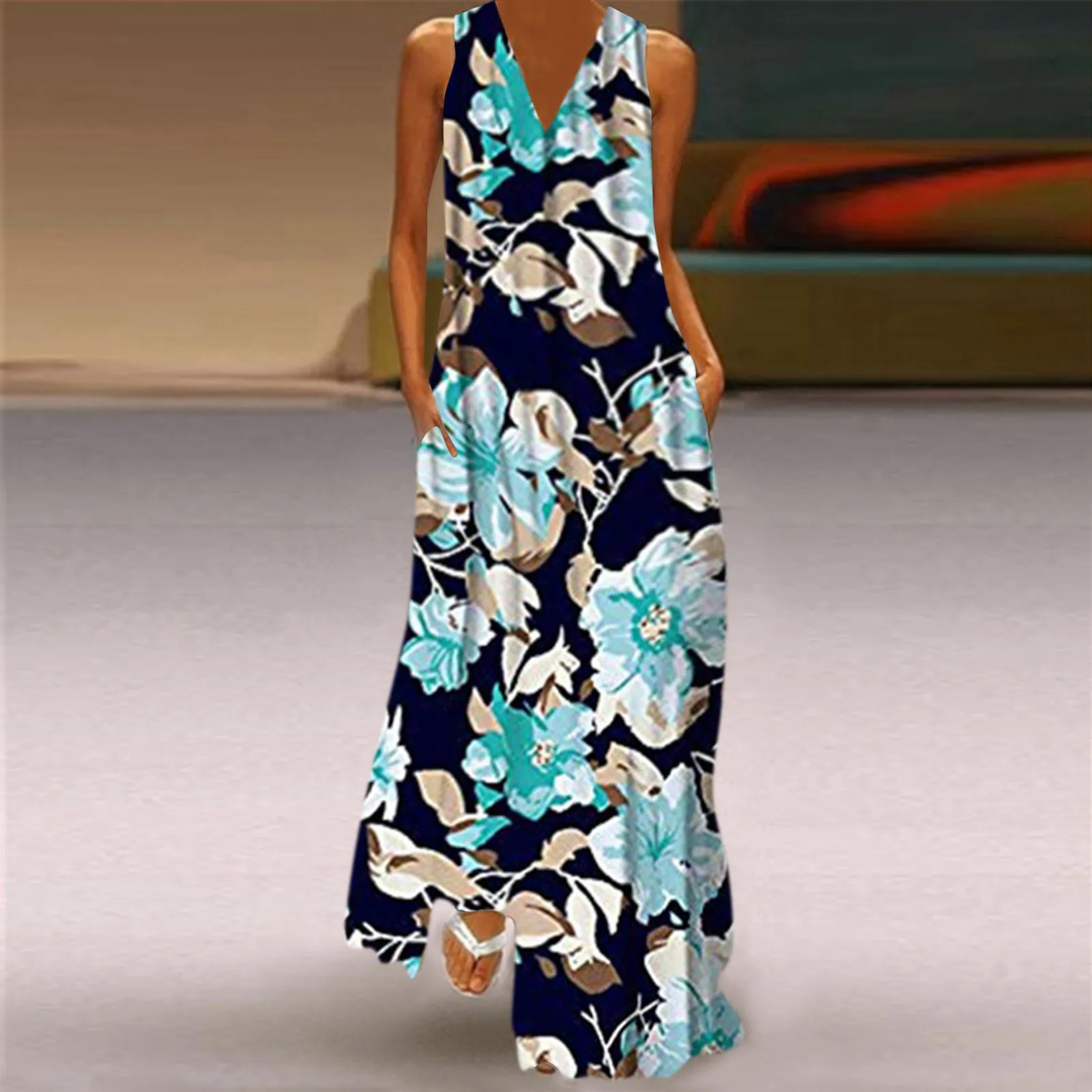 Long Dresses For Women Sleeveless Print V-neck Maxi Dress Summer Party Cami Dress With Pockets Robe Longue Femme t
Long Dresses For Women Sleeveless Print V-neck Maxi Dress Summer Party Cami Dress With Pockets Robe Longue Femme t