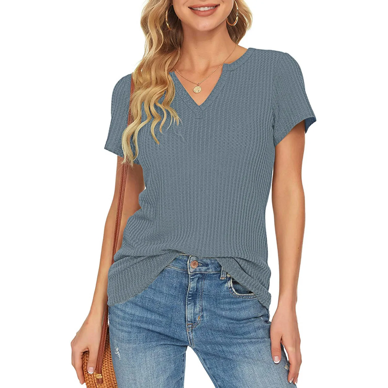Women's Summer Fashion Knit Short Sleeve Tunic Top V-neck Loose Shirt Slim Fit Tee Tops Casual Tshirt Korean Female Top
Women's Summer Fashion Knit Short Sleeve Tunic Top V-neck Loose Shirt Slim Fit Tee Tops Casual Tshirt Korean Female Top