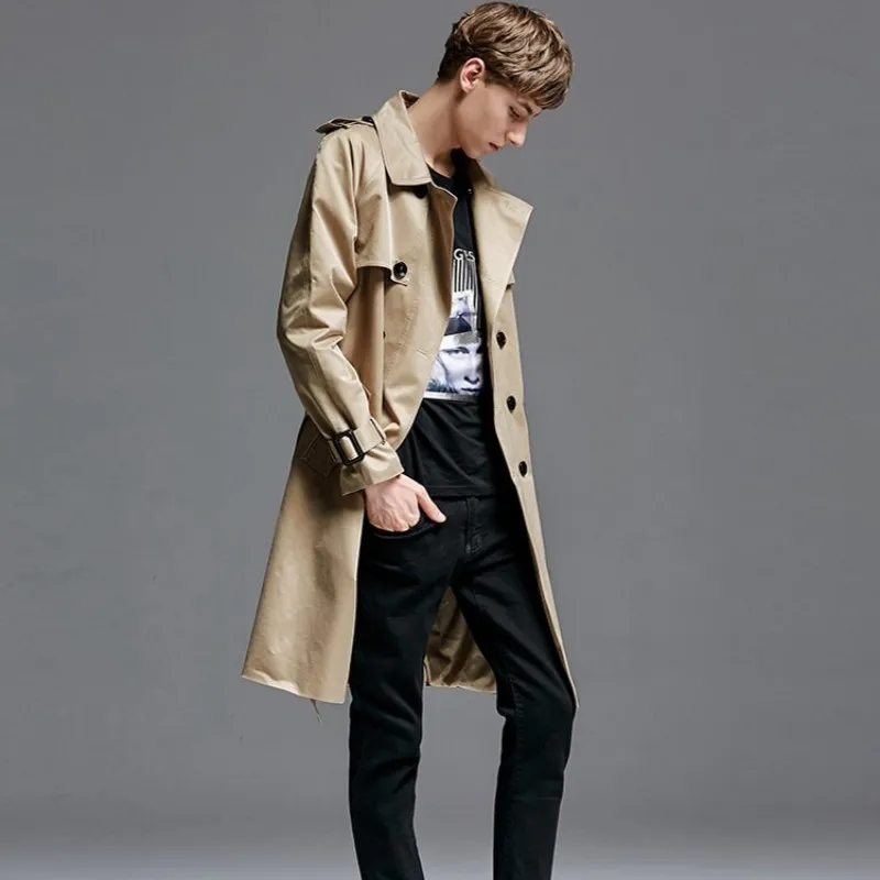 Англия Стиль Мужская мода Хаки пальто с поясом милитари средней длины размера