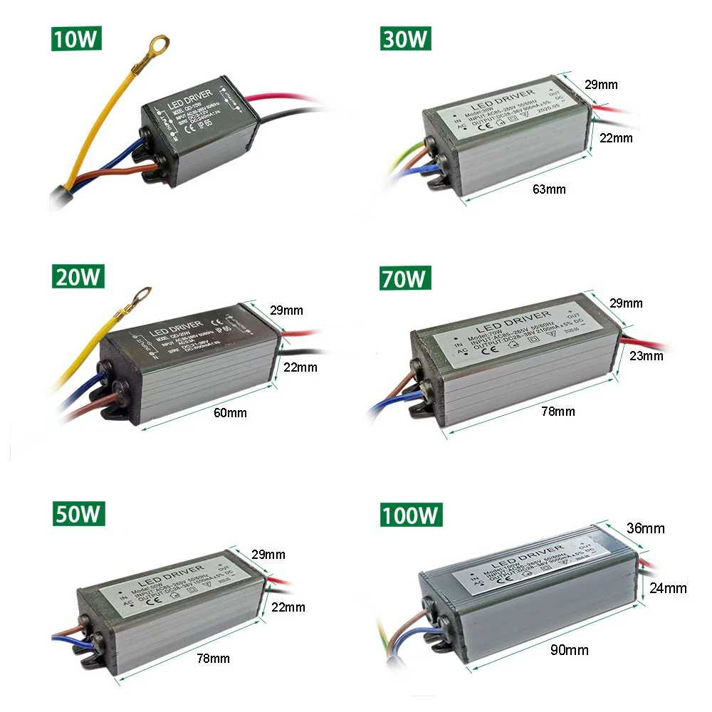 Светодиодный драйвер 10 Вт 20 30 50 70 100 Водонепроницаемый IP65 Питание адаптер