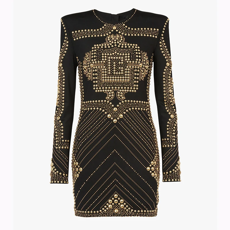Новинка 2022, дизайнерское стильное модное женское платье с длинным рукавом, роскошное эластичное платье с металлическим бисером 
Новинка 2022, дизайнерское стильное модное женское платье с длинным рукавом, роскошное эластичное платье с металлическим бисером