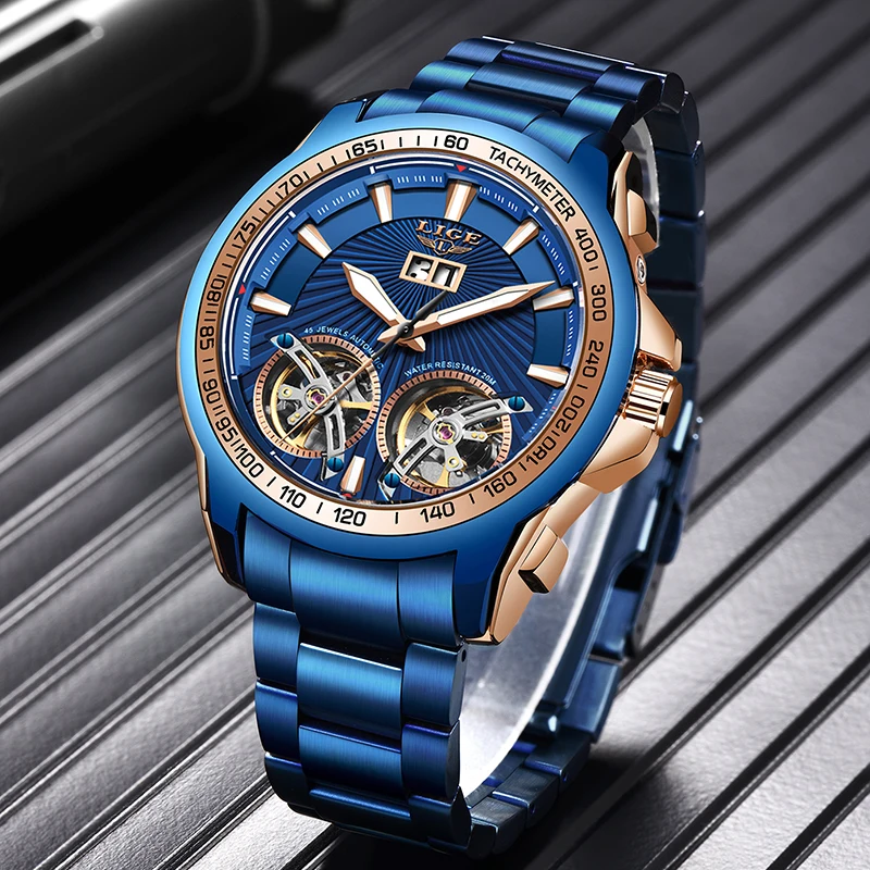 2020 Automatic Watch Men LIGE New Sport Clock Man Fashion Brand Top Double Tourbillon All Steel Waterproof Mechanical Wristwatch | Наручные