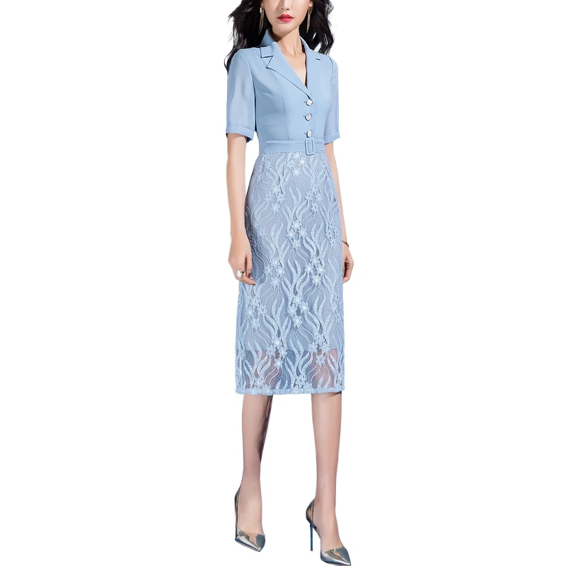 Women Chiffon Lace Tailored Collar Single Breasted Summer Pretty Wrap Dress Lady
Women Chiffon Lace Tailored Collar Single Breasted Summer Pretty Wrap Dress Lady