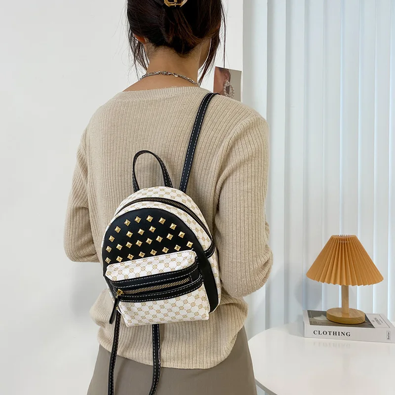 

Women's Mini Rivets Backpack Luxury PU Leather Kawaii Backpack Cute Graceful Bagpack printing Small School Bags for Girls 2022