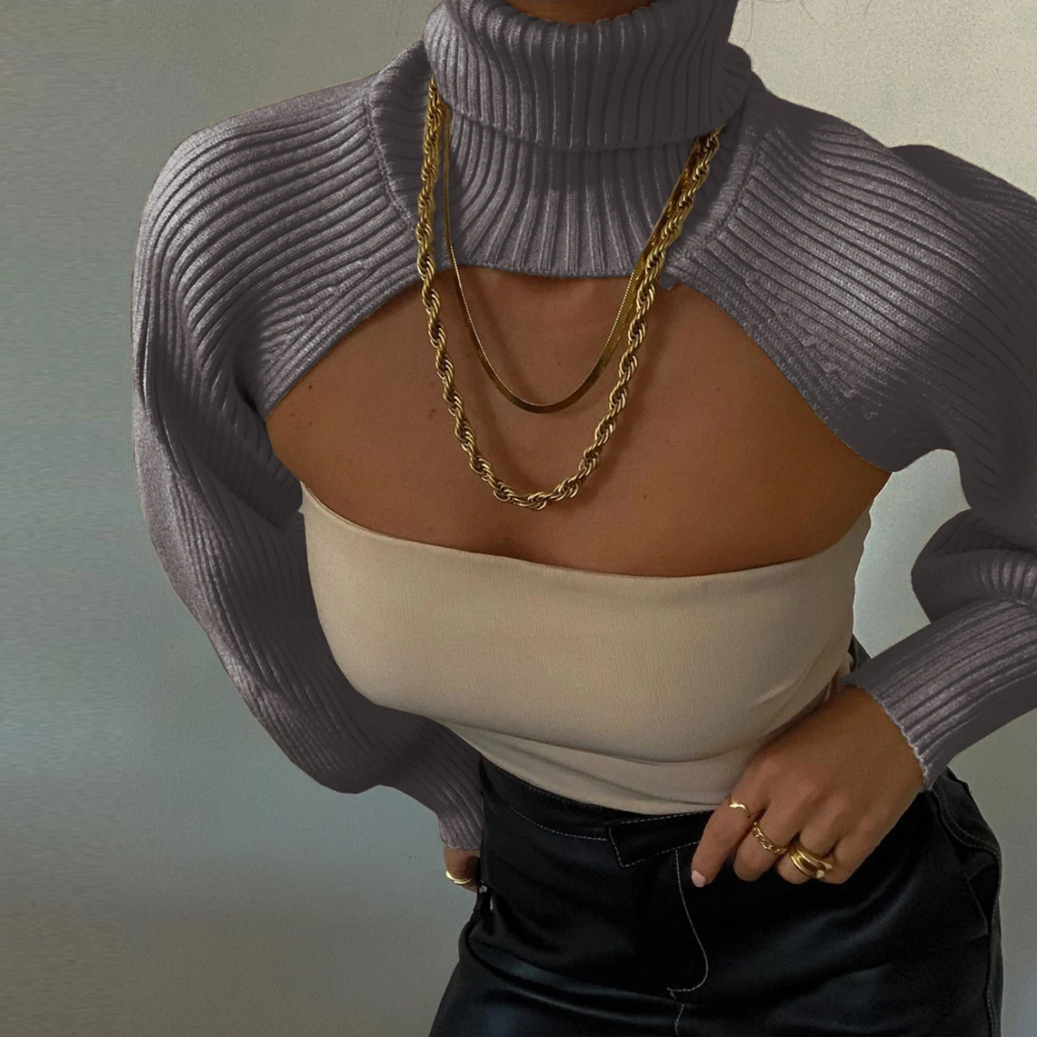 Women Sexy Turtleneck Long Puff Sleeve Knitted Sweater Arm Warmers Backless Knitwear Pullover Crop Top
Women Sexy Turtleneck Long Puff Sleeve Knitted Sweater Arm Warmers Backless Knitwear Pullover Crop Top
