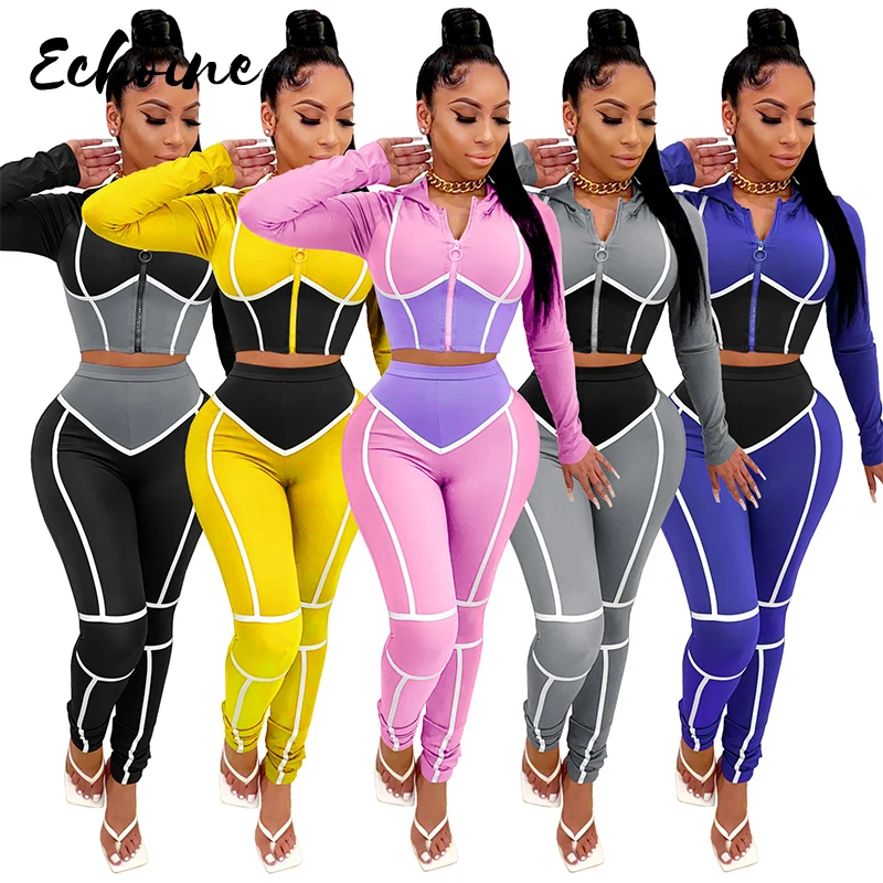 Autumn Women Tracksuit Contrast Color Pacthwork Striped Long Sleeve Zipper Hooded Tops +Trousers Casual Suit Plus Size S-2XL
Autumn Women Tracksuit Contrast Color Pacthwork Striped Long Sleeve Zipper Hooded Tops +Trousers Casual Suit Plus Size S-2XL
