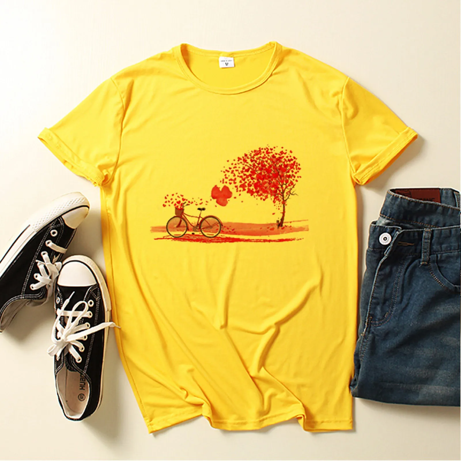 25# Bicycle Flower Pattern Printed T-shirt Women's Round Neck Short Sleeve Casual Cute Cartoon Tee Harajuku T-shirt
25# Bicycle Flower Pattern Printed T-shirt Women's Round Neck Short Sleeve Casual Cute Cartoon Tee Harajuku T-shirt