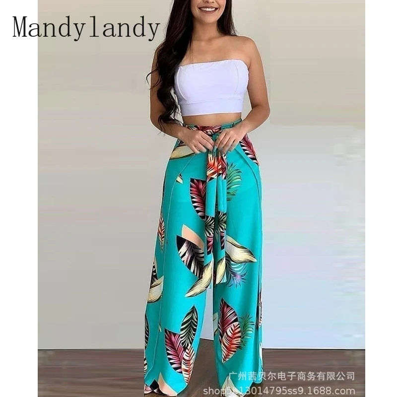 Mandylandy Summer Sleeveless Strapless Backless Top + Lace-up High Waist Wide Leg Pants Suit Women's Sexy Printed Slim Suit
Mandylandy Summer Sleeveless Strapless Backless Top + Lace-up High Waist Wide Leg Pants Suit Women's Sexy Printed Slim Suit