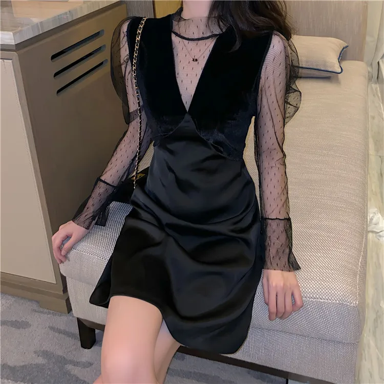 moda feminina Women's Clothing Dresses black v-neck empire a-line patchwork sexy style new temperament dress elegant Female
moda feminina Women's Clothing Dresses black v-neck empire a-line patchwork sexy style new temperament dress elegant Female