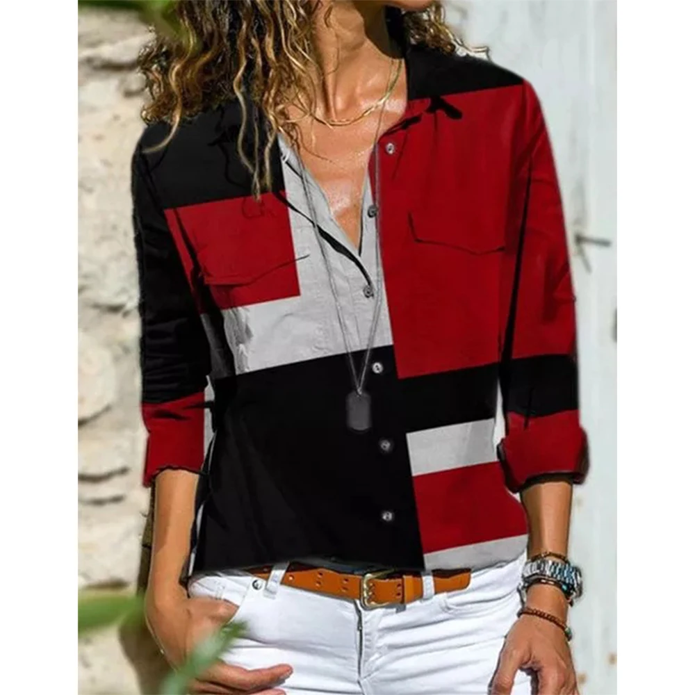 Vintage Button Printed Women's Shirt Long Sleeve Single Breasted V-Neck Color Stitched Pocket Shirts Spring And Autumn Tops
Vintage Button Printed Women's Shirt Long Sleeve Single Breasted V-Neck Color Stitched Pocket Shirts Spring And Autumn Tops