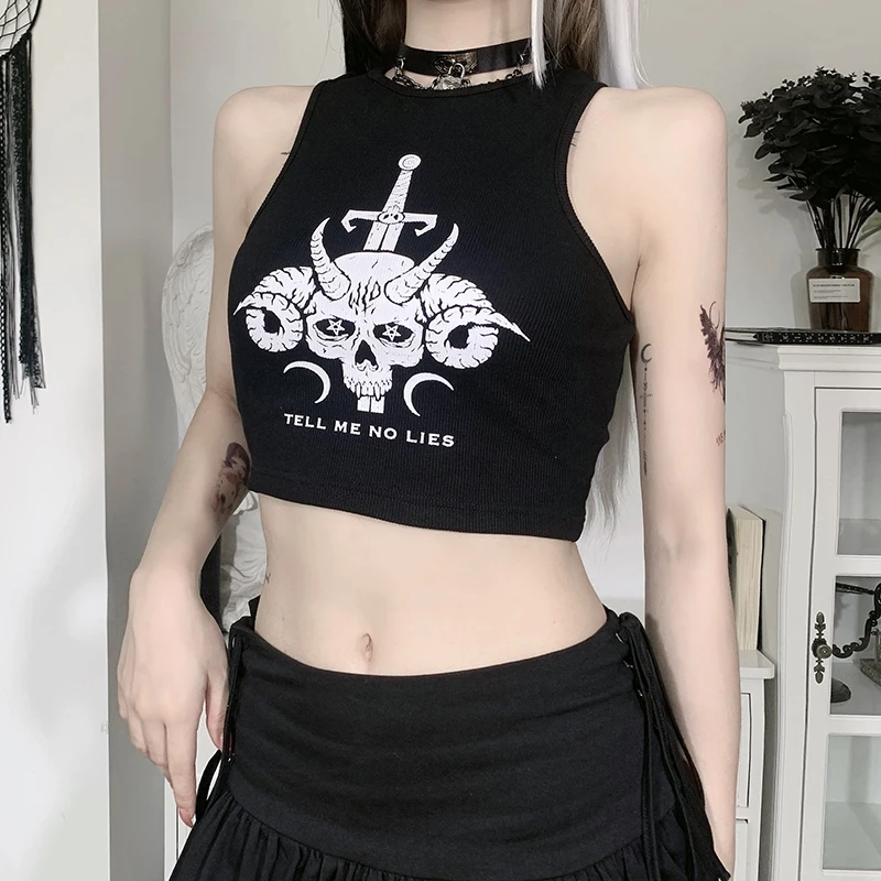 Cozok Grunge Gothic Print Tank Top Harajuku Bodycon O Neck Sleeveless Cropped Tops Streetwear Punk Women Summer Basic Tops
Cozok Grunge Gothic Print Tank Top Harajuku Bodycon O Neck Sleeveless Cropped Tops Streetwear Punk Women Summer Basic Tops