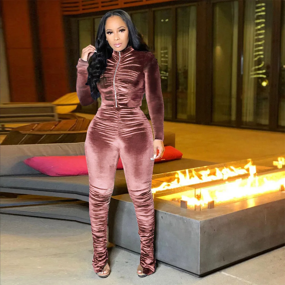 Echoine Winter Pleated Stacked Velvet Zipper Jacket Coat and Ruched Pleated Pants Two Piece Set Sexy Skinny Tracksuit Women
Echoine Winter Pleated Stacked Velvet Zipper Jacket Coat and Ruched Pleated Pants Two Piece Set Sexy Skinny Tracksuit Women