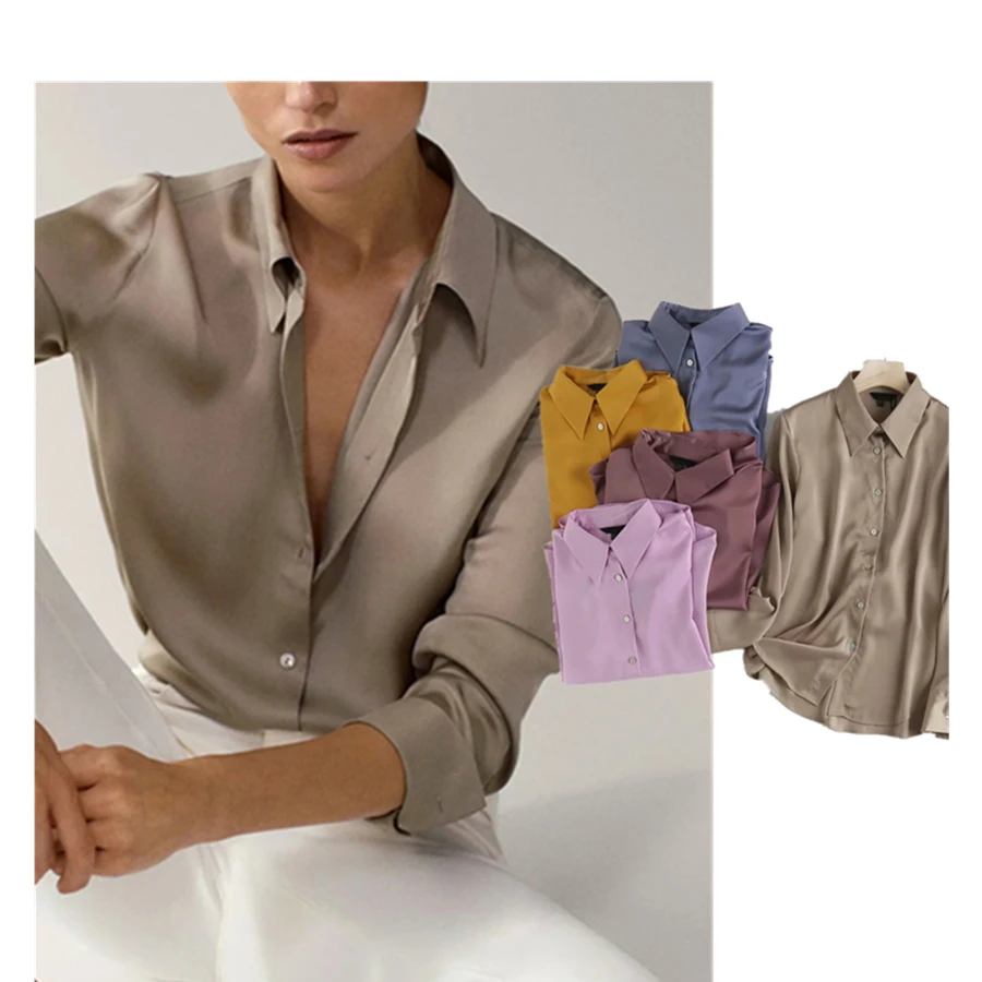 Фото Женская офисная блузка в английском стиле разноцветная Модная шелковая