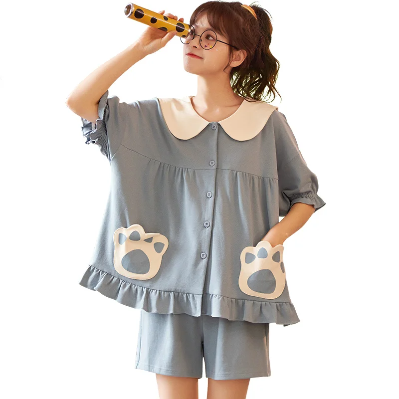High Quality Women's Pajamas Set Cute Sleepwear 100% Cotton Sweet Short Sleeve T Shirts & Shorts pijamas mujer
High Quality Women's Pajamas Set Cute Sleepwear 100% Cotton Sweet Short Sleeve T Shirts & Shorts pijamas mujer