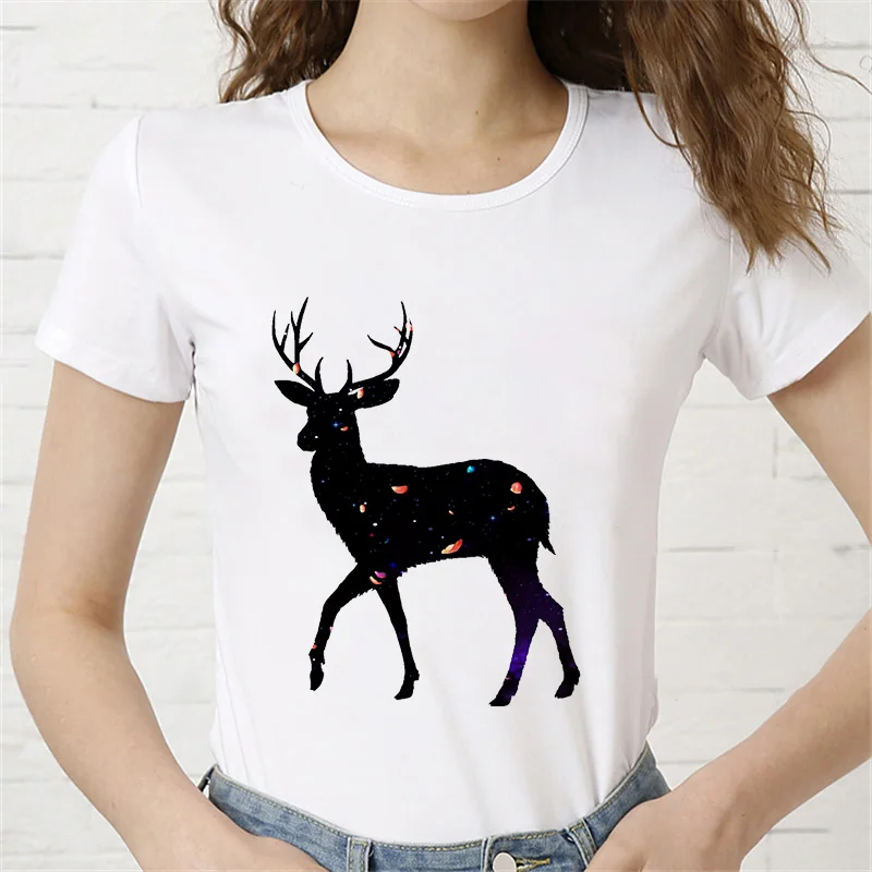 Summer T-shirt O-neck Short Sleeve T Shirt Elk Tshirt Female Harajuku Printed Cartoon Tshirt Simple Tshirt Women
Summer T-shirt O-neck Short Sleeve T Shirt Elk Tshirt Female Harajuku Printed Cartoon Tshirt Simple Tshirt Women