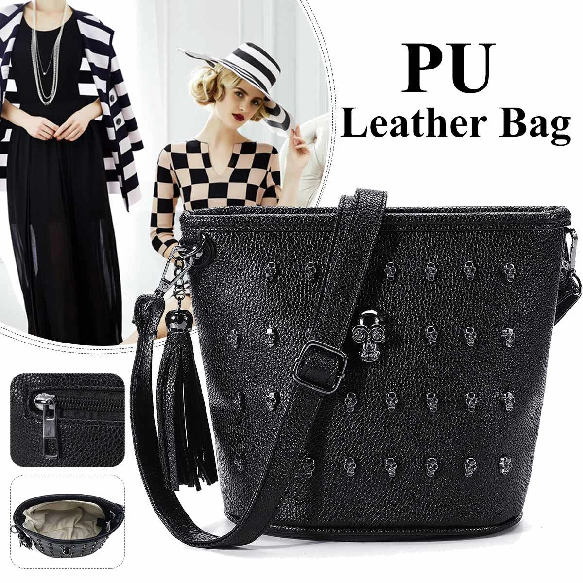 Fashion Women Skull PU Leather Handbag Tassel Messenger Shoulder Shopping Bag Cosmetic Organizer Holiday Gift Punk Tote Bags EU
Fashion Women Skull PU Leather Handbag Tassel Messenger Shoulder Shopping Bag Cosmetic Organizer Holiday Gift Punk Tote Bags EU
