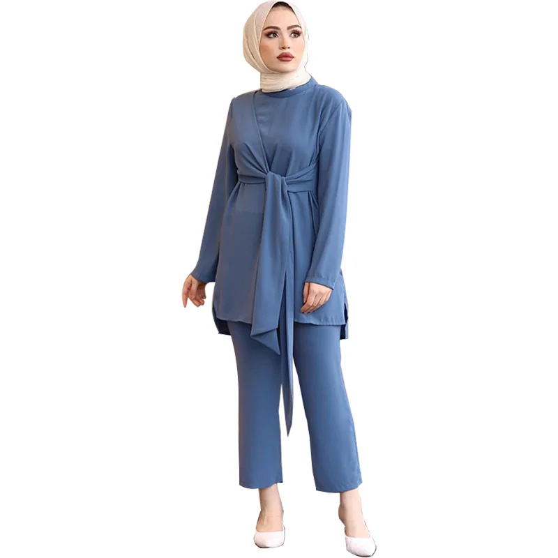 Saudi Arabia Women's Suit Muslim Pants Tops Bandage Casual Set Islamic Ramadan Women's Two-Piece Set Abaya
Saudi Arabia Women's Suit Muslim Pants Tops Bandage Casual Set Islamic Ramadan Women's Two-Piece Set Abaya