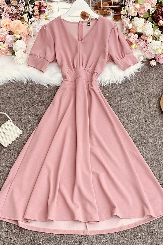 2021 New Summer Simple All-match V-neck puff sleeve Dress high waist ruched slim solid big skirt Dress
2021 New Summer Simple All-match V-neck puff sleeve Dress high waist ruched slim solid big skirt Dress