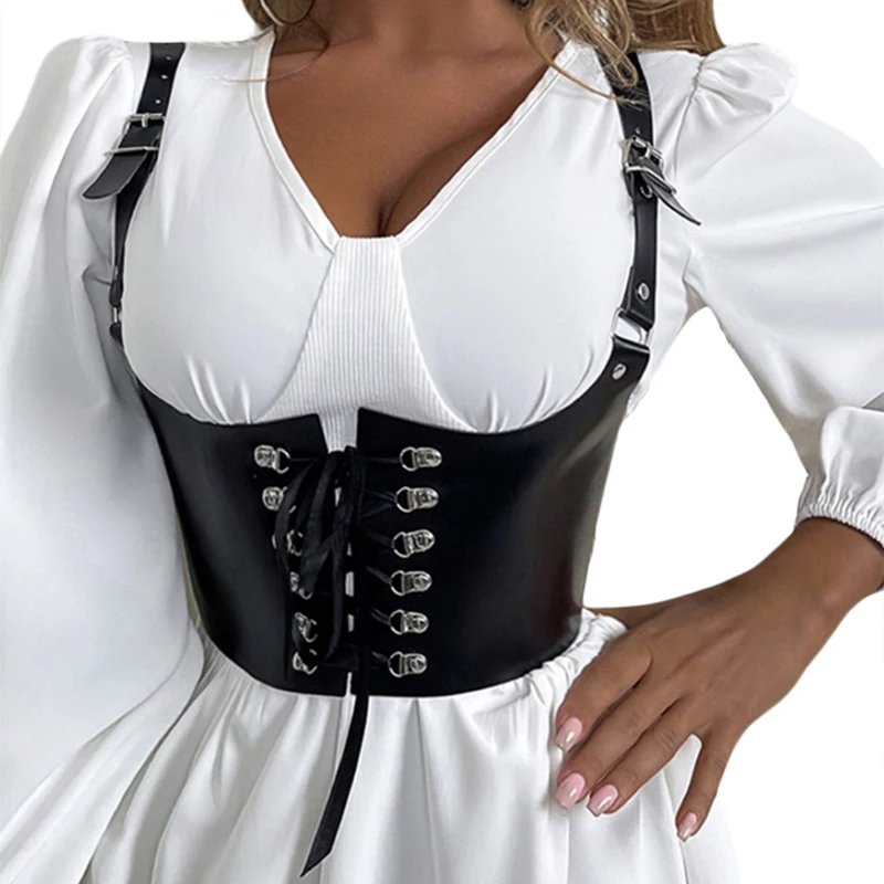 Women's Black PU Lace Up Waist Corset Chest Support Vest Sexy Bustier Metal Buckle Skinny Corset Crop Tops
Women's Black PU Lace Up Waist Corset Chest Support Vest Sexy Bustier Metal Buckle Skinny Corset Crop Tops