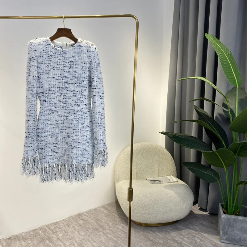 2021 Fall Office Lady Elegant Fashion Light Blue Tassels Fringe Long Sleeve Designer Clothes Bodycon Knitted Dresses
2021 Fall Office Lady Elegant Fashion Light Blue Tassels Fringe Long Sleeve Designer Clothes Bodycon Knitted Dresses