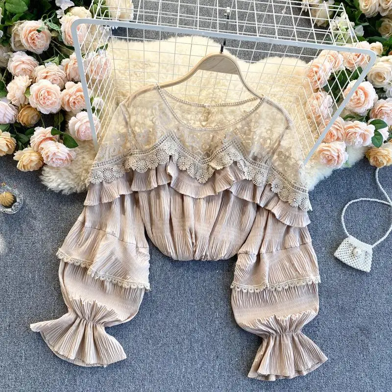 Gauze Patchwork Lace Mesh Blouse Spring Summer New Long Sleeve Tops Slim Elegant Office Lady Puff Sleeve Ruffled Ladies Blouses
Gauze Patchwork Lace Mesh Blouse Spring Summer New Long Sleeve Tops Slim Elegant Office Lady Puff Sleeve Ruffled Ladies Blouses