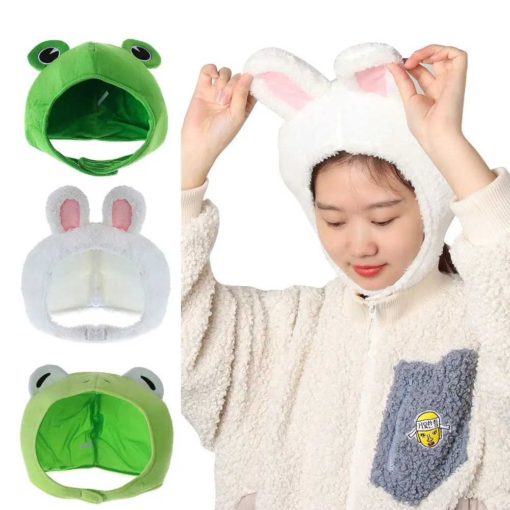 

Woman/Men Cute Casual Cap Cartoon Warmer Bonnet Green Headgear Rabbit Plush Hat Big Frog Eyes Hat Bunny Ears