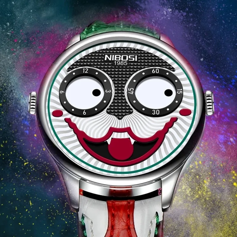 NIBOSI New Arrival Joker Watch Men Unique Big Eyes Fashion Clown Quartz Watch For Halloween Leather Waterproof Sports Watches
NIBOSI New Arrival Joker Watch Men Unique Big Eyes Fashion Clown Quartz Watch For Halloween Leather Waterproof Sports Watches